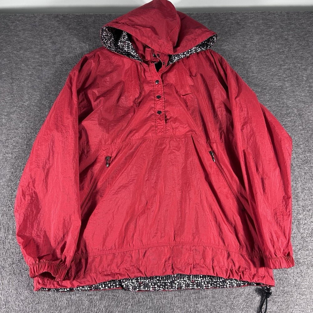 Vintage 90's Nike Anorak 1/4 Snap Red Hooded Windbreaker SZ Medium Lightweight